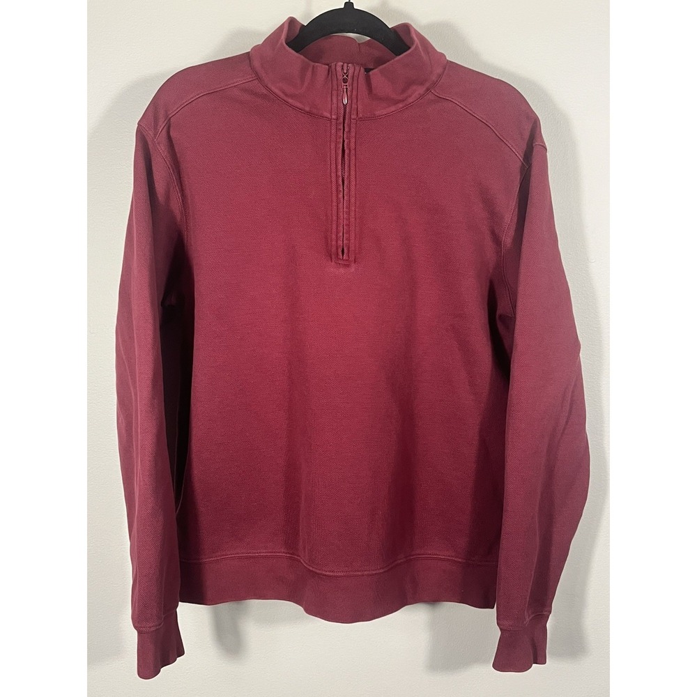 Allen Edmonds Sweater Mens Large Burgundy 1/4 Zip Pima Cotton Stretch Golf (A)